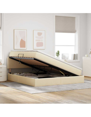 Letto con contenitore e LED con led Crema 180 x 200 cm Tessuto
