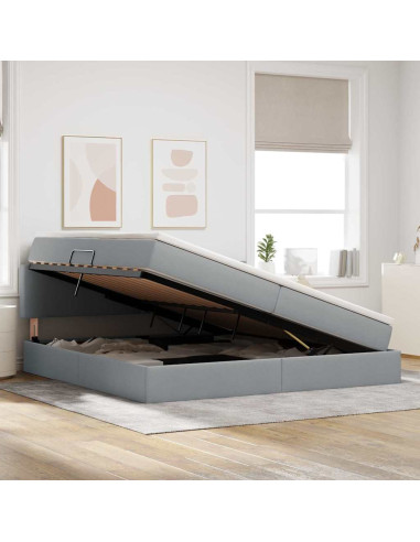 Letto con contenitore e LED Grigio chiaro 200 x 200 cm Tessuto