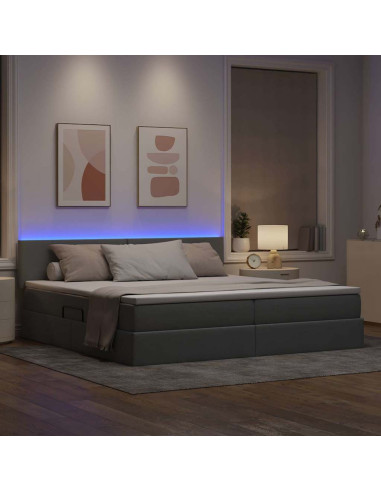 Letto con contenitore e LED Grigio chiaro 200 x 200 cm Tessuto