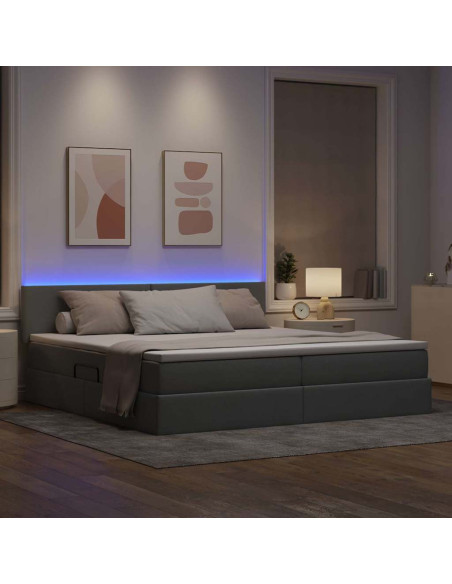 Letto con contenitore e LED Grigio chiaro 200 x 200 cm Tessuto