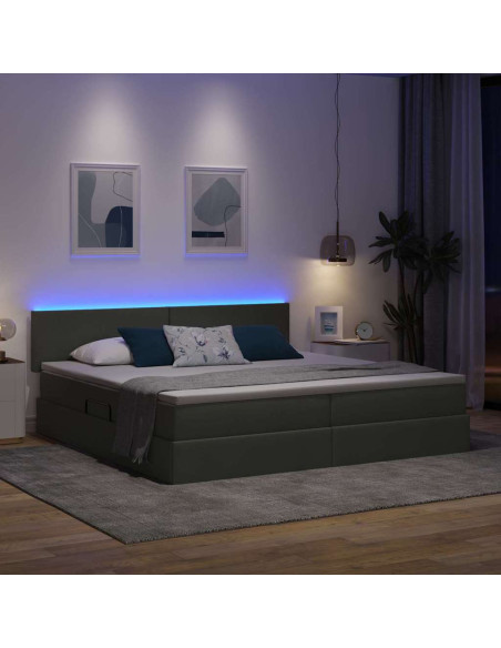 Letto con contenitore e LED Grigio scuro 200 x 200 cm Tessuto