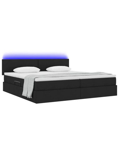 Letto con contenitore e LED con led Nero 200 x 200 cm Tessuto