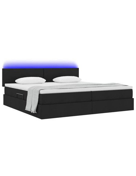Letto con contenitore e LED con led Nero 200 x 200 cm Tessuto