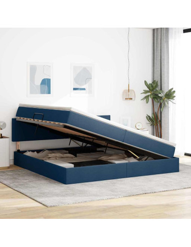 Letto con contenitore e LED con led Blu 200 x 200 cm Tessuto