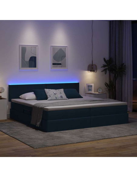 Letto con contenitore e LED con led Blu 200 x 200 cm Tessuto