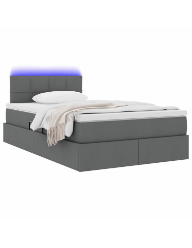 Letto con contenitore e LED Grigio scuro 120 x 190 cm Tessuto