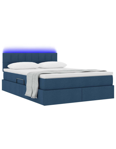 Letto con contenitore e LED con led Blu 140 x 190 cm Tessuto