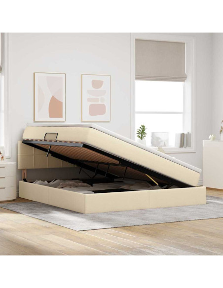Letto con contenitore e LED con led Crema 180 x 200 cm Tessuto