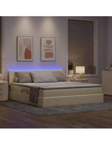 Letto con contenitore e LED con led Crema 180 x 200 cm Tessuto