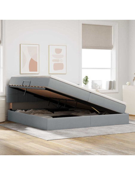Letto con contenitore e LED Grigio chiaro 200 x 200 cm Tessuto