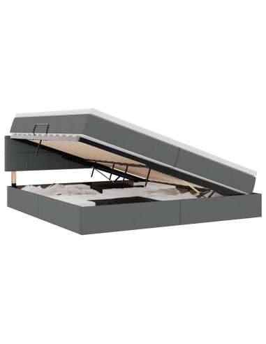 Letto con contenitore e LED Grigio scuro 200 x 200 cm Tessuto