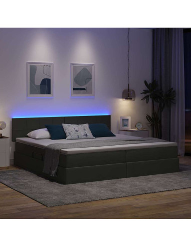Letto con contenitore e LED Grigio scuro 200 x 200 cm Tessuto
