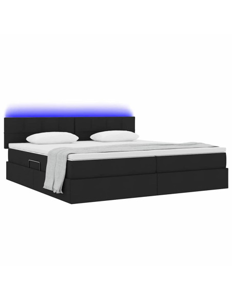 Letto con contenitore e LED con led Nero 200 x 200 cm Tessuto