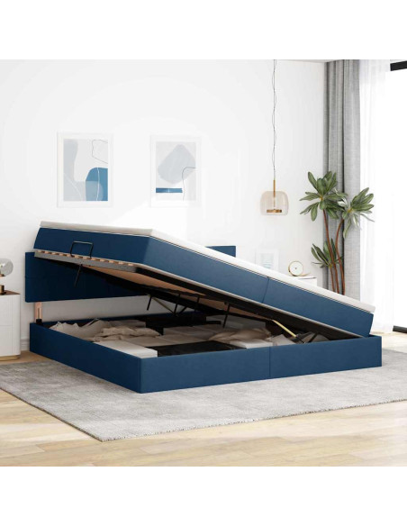 Letto con contenitore e LED con led Blu 200 x 200 cm Tessuto
