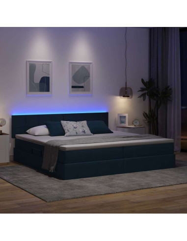 Letto con contenitore e LED con led Blu 200 x 200 cm Tessuto