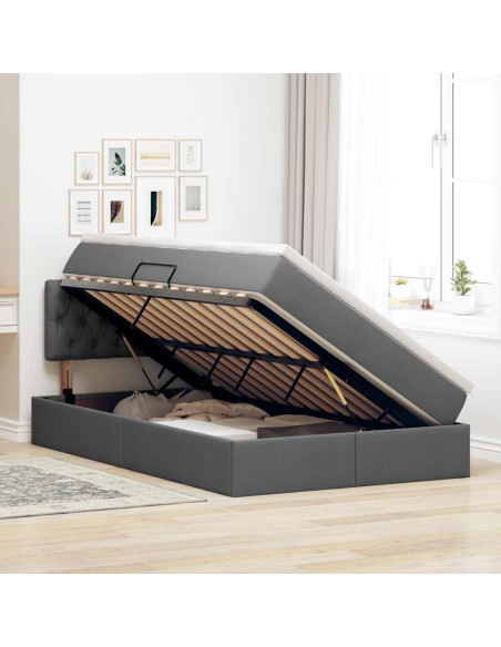 Letto con contenitore e LED Grigio scuro 120 x 190 cm Tessuto