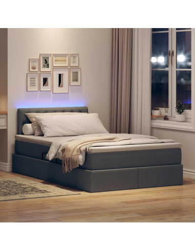 Letto con contenitore e LED Grigio scuro 120 x 190 cm Tessuto