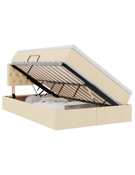 Letto con contenitore e LED con led Crema 120 x 200 cm Tessuto