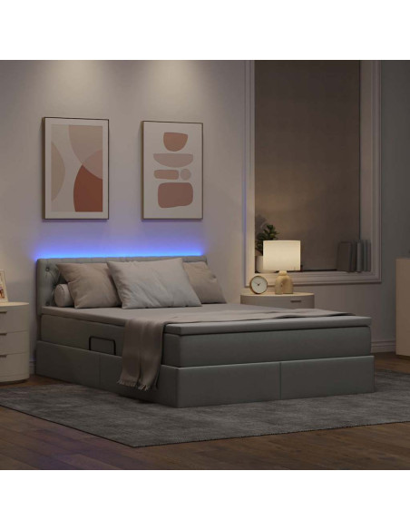 Letto con contenitore e LED Grigio chiaro 140 x 200 cm Tessuto