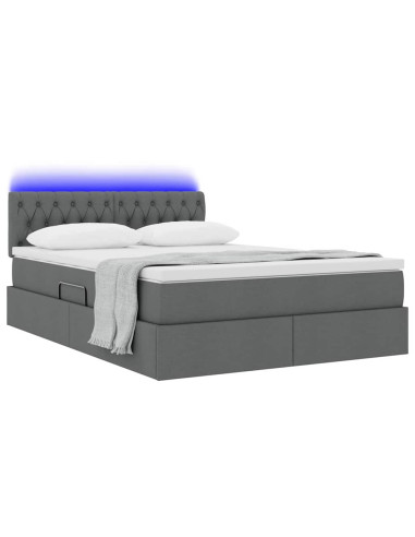 Letto con contenitore e LED Grigio scuro 140 x 200 cm Tessuto