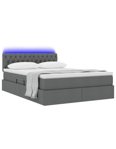 Letto con contenitore e LED Grigio scuro 140 x 200 cm Tessuto