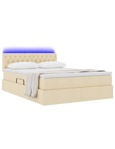 Letto con contenitore e LED con led Crema 140 x 200 cm Tessuto