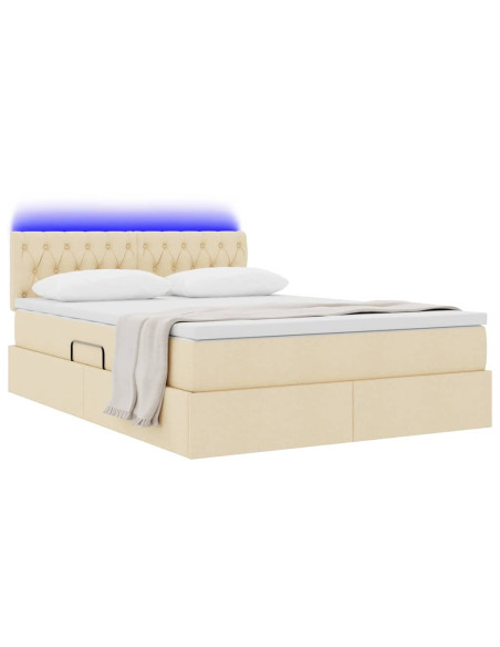 Letto con contenitore e LED con led Crema 140 x 200 cm Tessuto