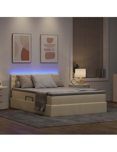 Letto con contenitore e LED con led Crema 140 x 200 cm Tessuto