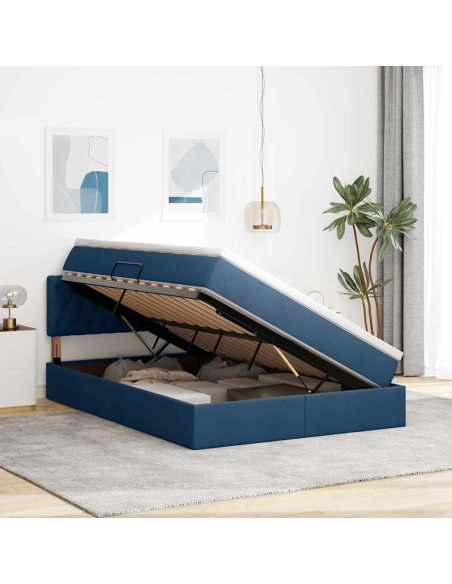 Letto con contenitore e LED con led Blu 140 x 200 cm Tessuto