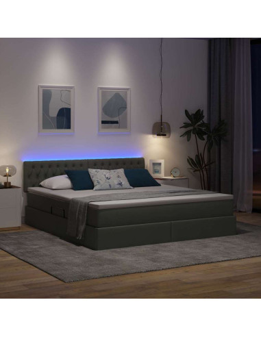 Letto con contenitore e LED Grigio scuro 160 x 200 cm Tessuto