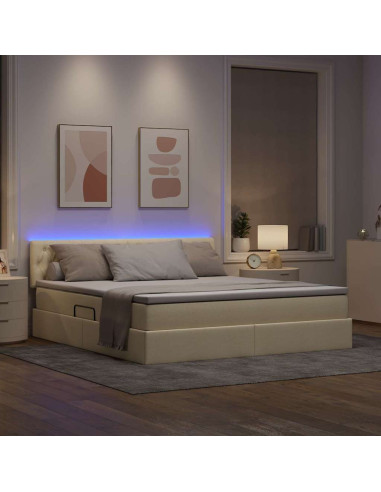 Letto con contenitore e LED con led Crema 160 x 200 cm Tessuto