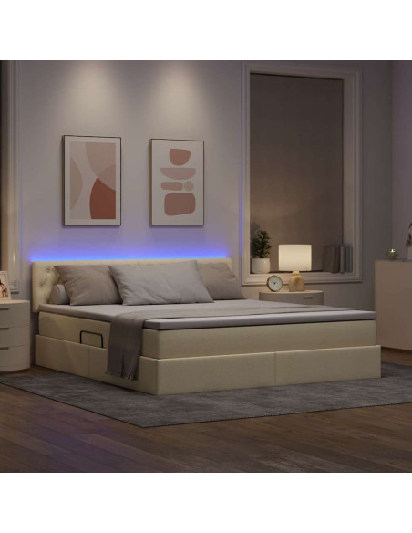 Letto con contenitore e LED con led Crema 160 x 200 cm Tessuto