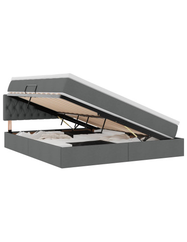 Letto con contenitore e LED Grigio scuro 180 x 200 cm Tessuto