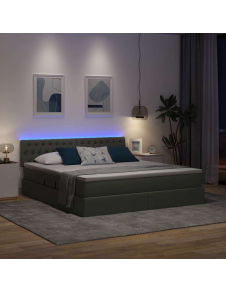 Letto con contenitore e LED Grigio scuro 180 x 200 cm Tessuto