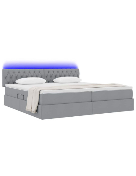 Letto con contenitore e LED Grigio chiaro 200 x 200 cm Tessuto