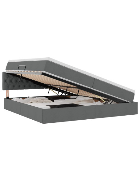 Letto con contenitore e LED Grigio scuro 200 x 200 cm Tessuto