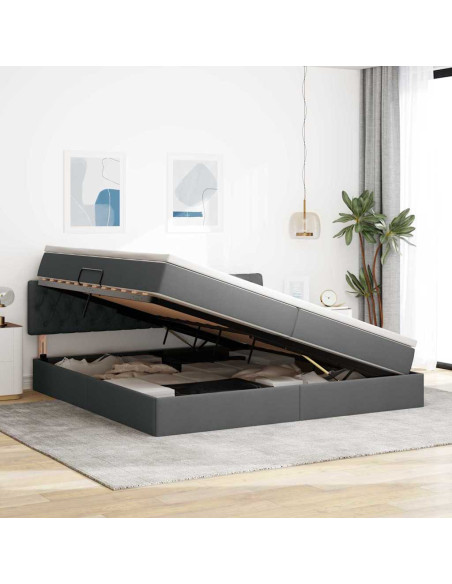 Letto con contenitore e LED Grigio scuro 200 x 200 cm Tessuto