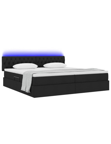 Letto con contenitore e LED con led Nero 200 x 200 cm Tessuto