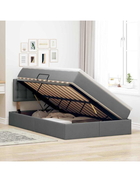 Letto con contenitore e LED Grigio scuro 120 x 190 cm Tessuto