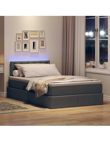 Letto con contenitore e LED Grigio scuro 120 x 190 cm Tessuto