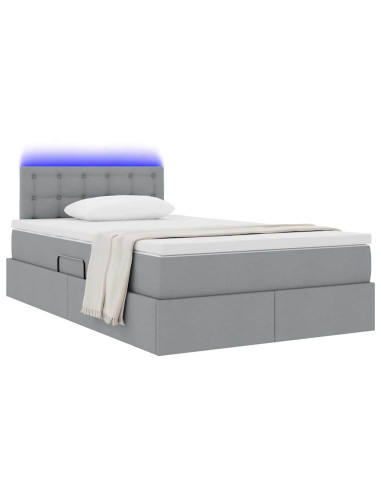 Letto con contenitore e LED Grigio chiaro 120 x 200 cm Tessuto