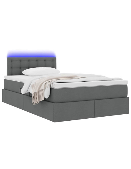 Letto con contenitore e LED Grigio scuro 120 x 200 cm Tessuto