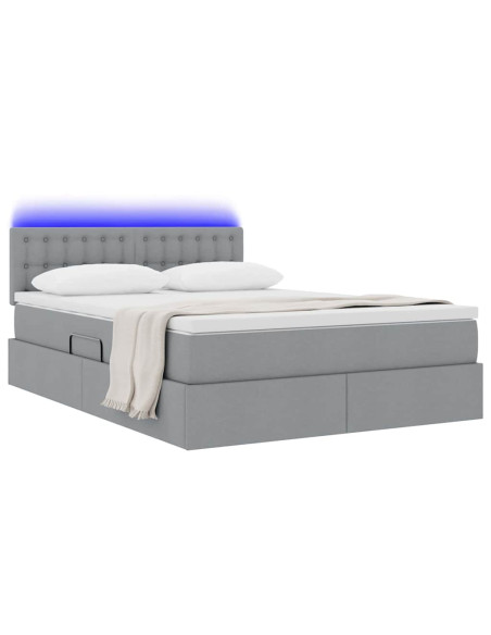 Letto con contenitore e LED Grigio chiaro 140 x 200 cm Tessuto