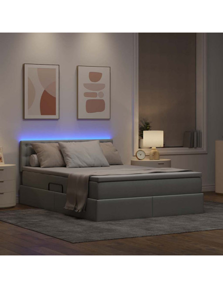 Letto con contenitore e LED Grigio chiaro 140 x 200 cm Tessuto