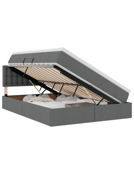 Letto con contenitore e LED Grigio scuro 140 x 200 cm Tessuto