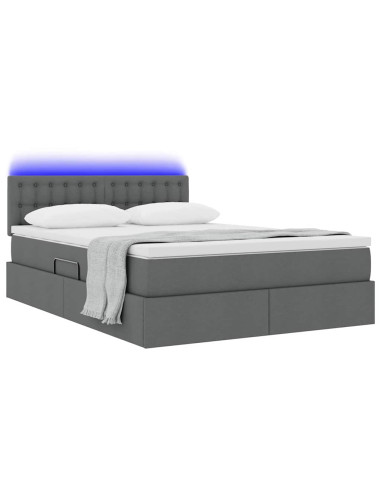 Letto con contenitore e LED Grigio scuro 140 x 200 cm Tessuto