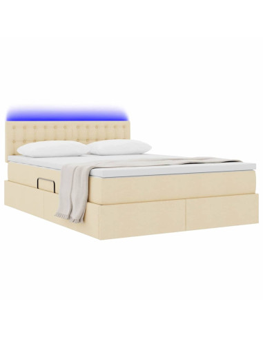 Letto con contenitore e LED con led Crema 140 x 200 cm Tessuto
