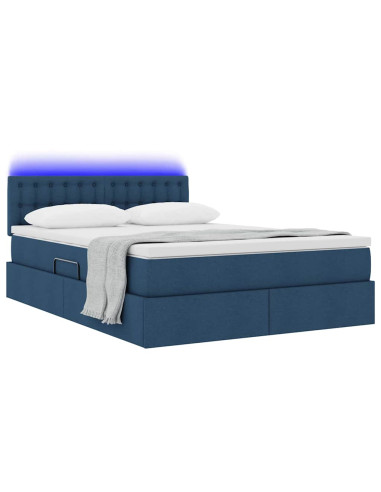 Letto con contenitore e LED con led Blu 140 x 200 cm Tessuto