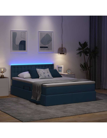 Letto con contenitore e LED con led Blu 140 x 200 cm Tessuto