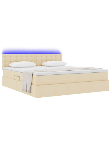 Letto con contenitore e LED con led Crema 160 x 200 cm Tessuto